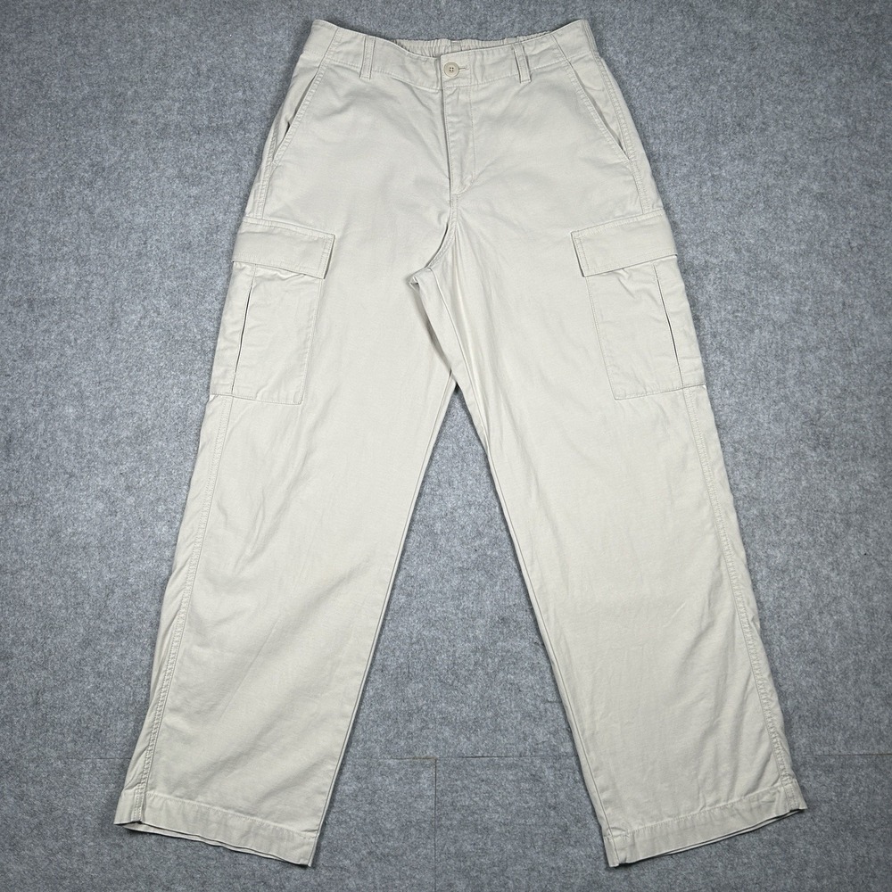 Uniqlo Cargo Pants Women's Size 26-27x29 Cream‎ Tan Straight Wide Leg Fit